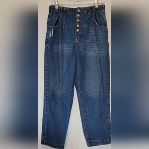 Kensie High Rise Barrel Mom Jeans Distressed Vintage Luxe